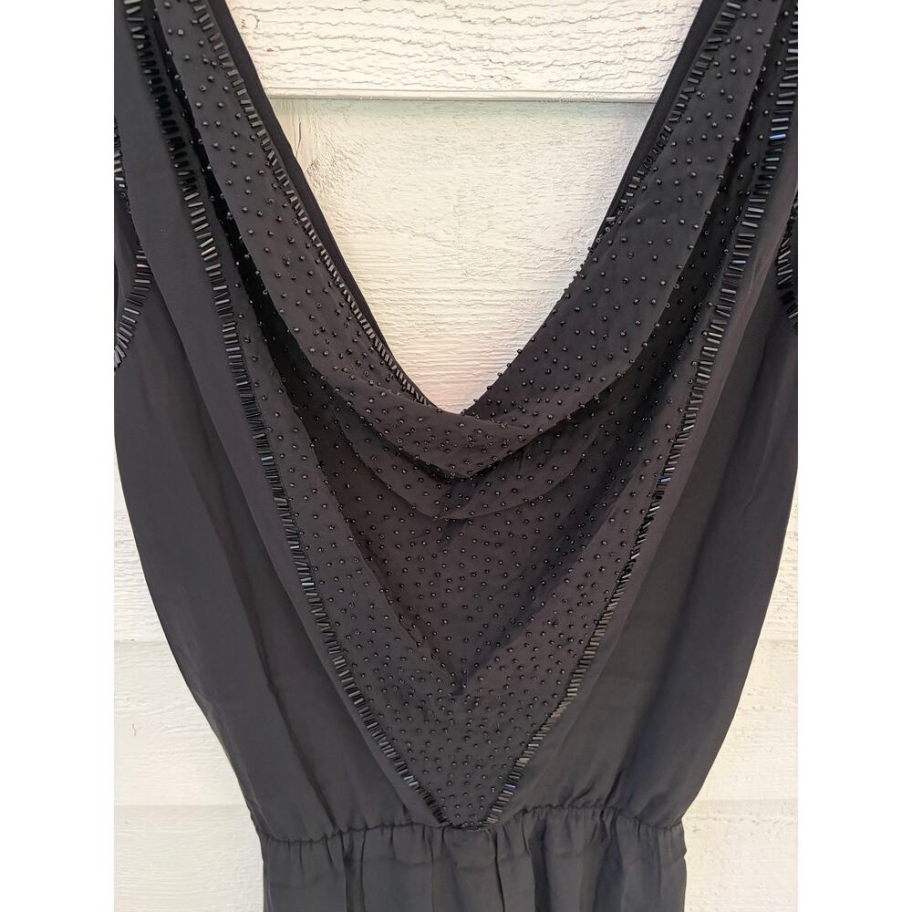 Banana Republic Black 100% Silk Embellished Deep V Mini Dress – Size 4 - Picture 4 of 8
